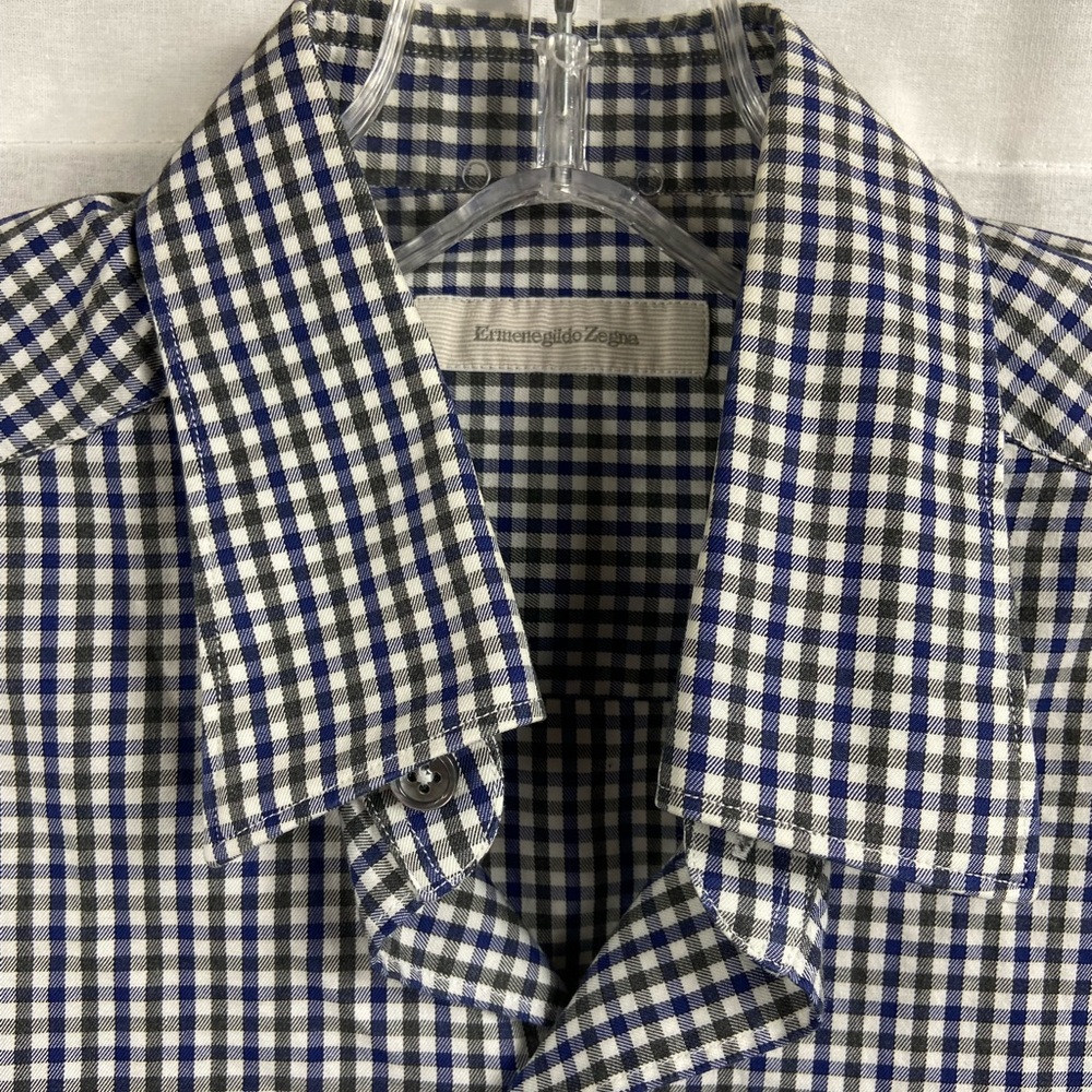 Ermenegildo Zegna Men's Small Checkered Long Sleeve Button Front Shirt